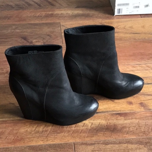 Trouve Shoes - Trouve Black Leather Wedge Ankle Booties
